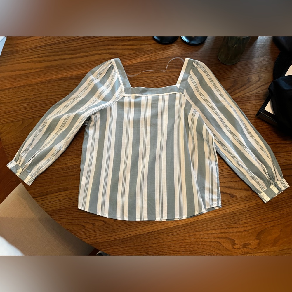 a.n.a Striped Square-Neck Blouse in Light Blue and White - Picture 2 of 5